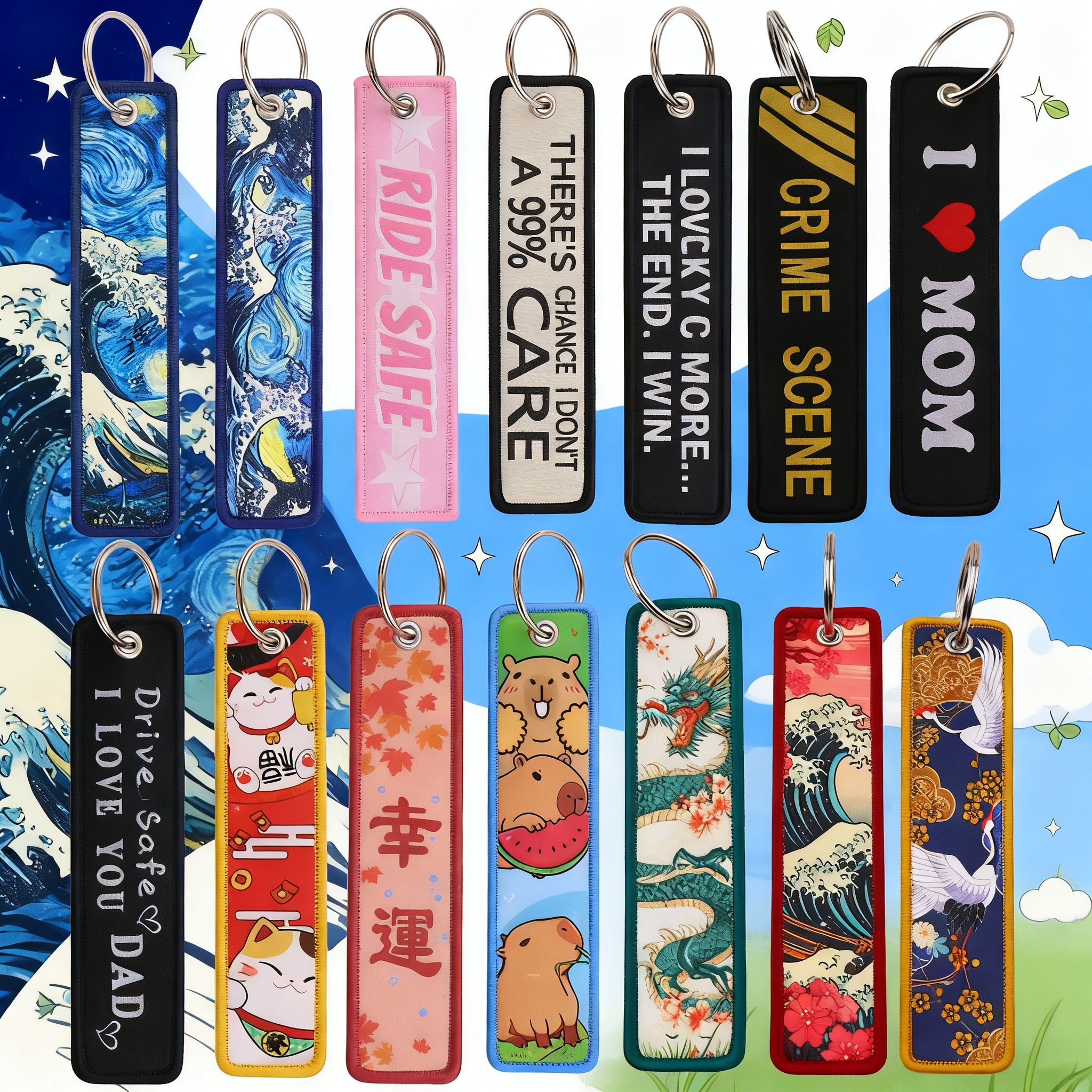 Car Accessories Girl - Van Gogh Embroidery Key Fobs Koi