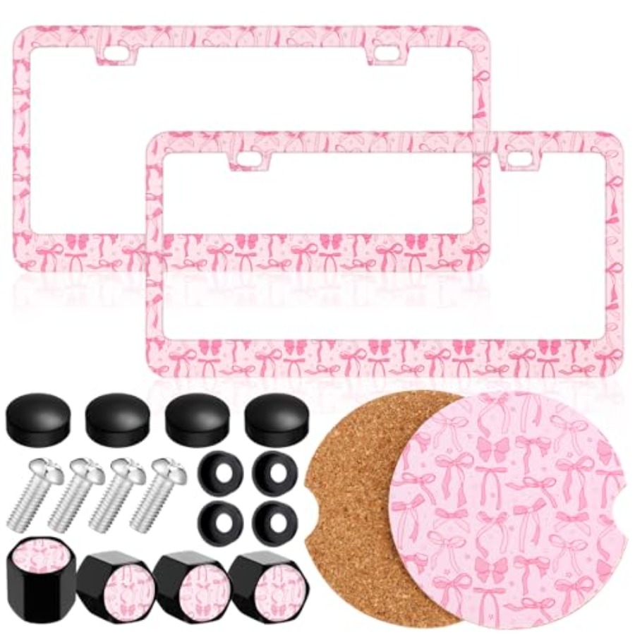 Car Accessories Cork - Pink License Plate Frame 2 Bow