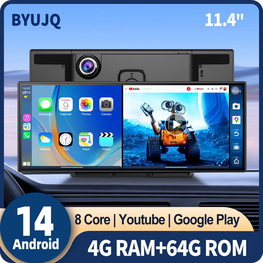 BYUJQ 11.4'' Android 14 8 Core - огляд і ціна Car Dash Cam