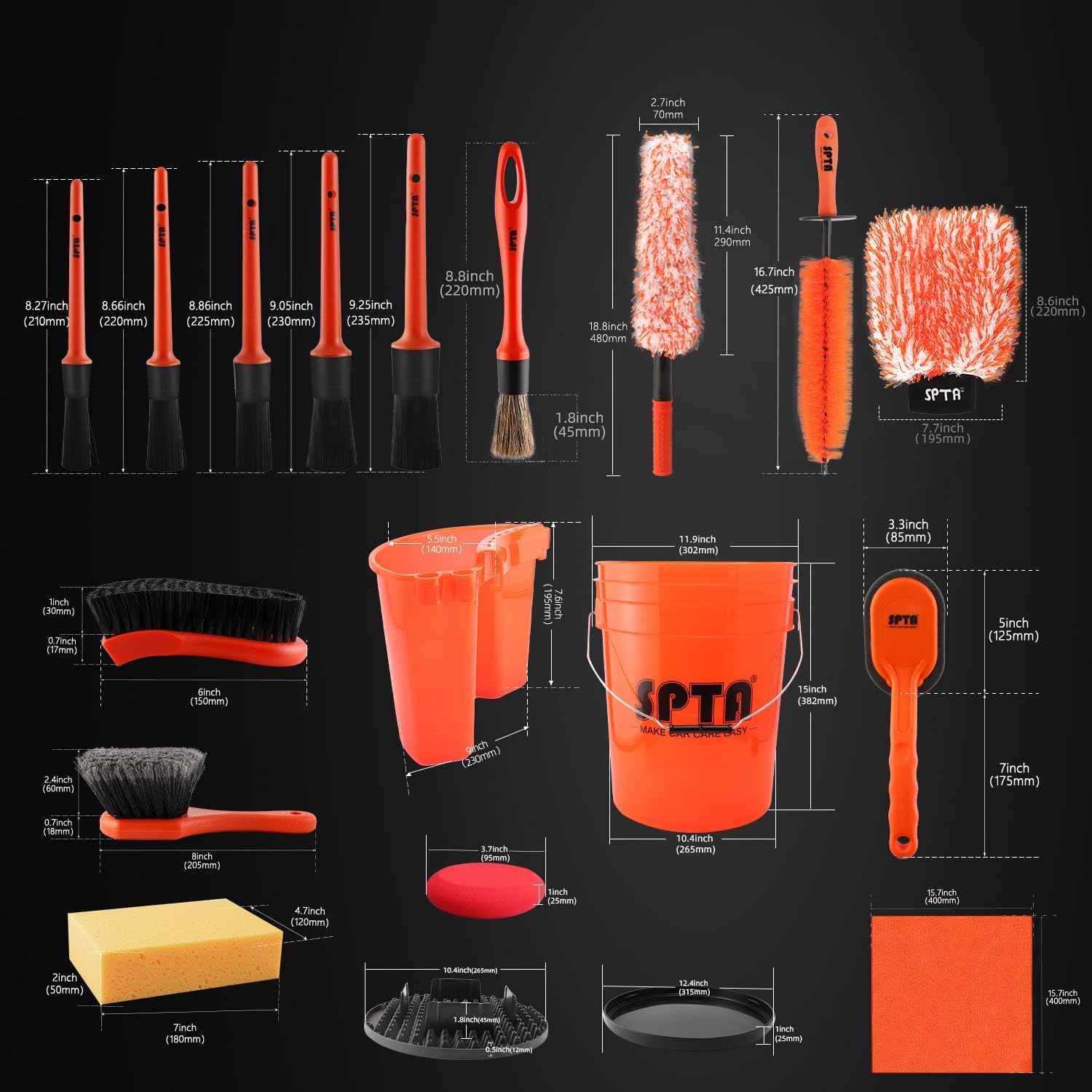 SPTA 33Pcs Car Wash 20L Bucket - огляд і ціна Car Detailing Brush