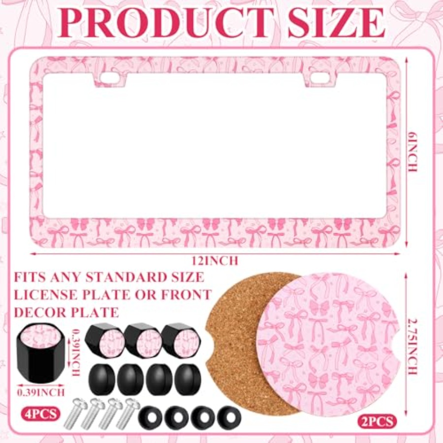 Pink License Plate Frame 2 Bow - огляд і ціна Car Accessories Cork