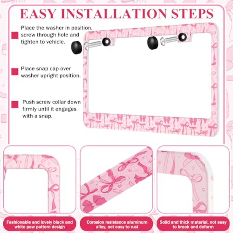Pink License Plate Frame 2 Bow - огляд і ціна Car Accessories Cork
